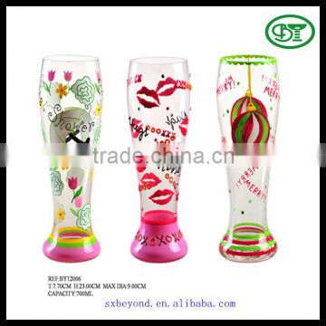 700ml hand drawing beer glass with unique design