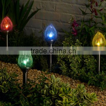 Solar Crankled Glass Stakes LED light for garden/Color Changing