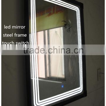 2016 carton fair shows world BEST brightly LED light backlit stainless steel framed bathroom led mirror with touch screen button