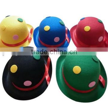 2017 new fashion products wool felt bowler top cap clown hat wholesale with red ribbon for show party supplies made in china