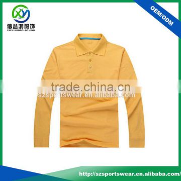 yellow high quality long sleeve cotton fabric pique polo shirt,soft golf apparel for men