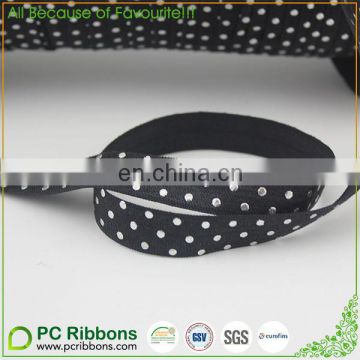 Wholesale Silver foil Polka Dots printed Elastic Ribbon