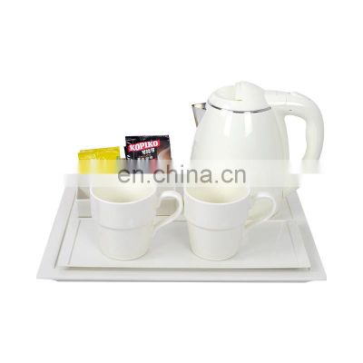 double layer white electric water kettle tray set for hotel room / hotel appliance