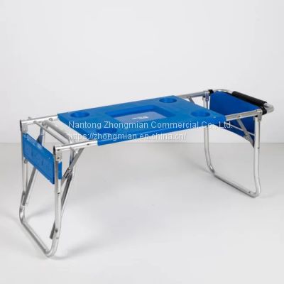Foldable Beach BBQ Cart with Aluminum Tube PP Table and Removable Wheels