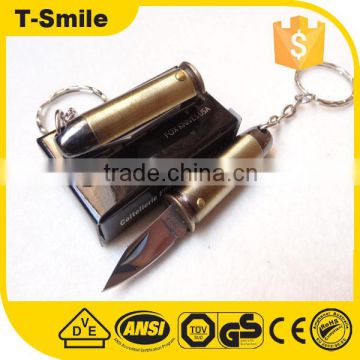 Pocket electroplate bullet folding knife with ring