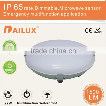 22W Dailux retrofit microwave sensor LED round ceiling light IP65, emergency kit