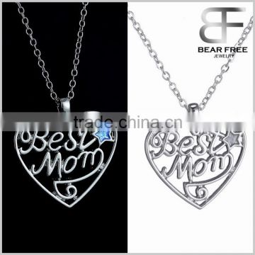 Silver Tone "Best Mom" Stars Love Heart Glow in Dark Flashing Necklace Halloween Holiday Gifts