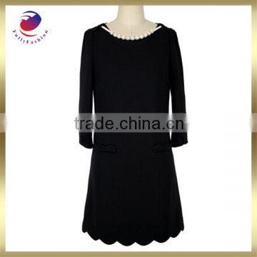 neck design of dress for ladies long sleeve black beaded dress