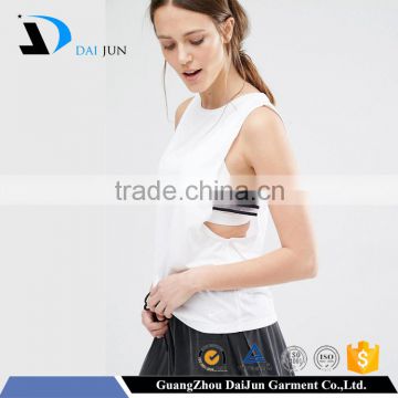 China OEM New design White 100% Cotton Sleeveless women cheap round neck t shirt