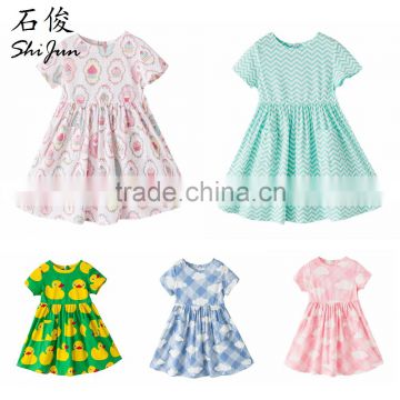 ShiJ Teenage Girl Dress 1~12Y Cotton Print Summer Children Clothing