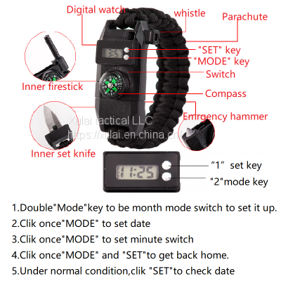 Tactical  accessories bracelet with compass and rope