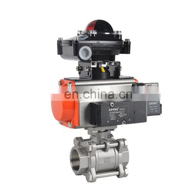 COVNA 2 Way 3 PCS 1000 WOG 304 Stainless Steel Air Control Ball Valve Pneumatic Actuated Ball Valve with Limit Switch