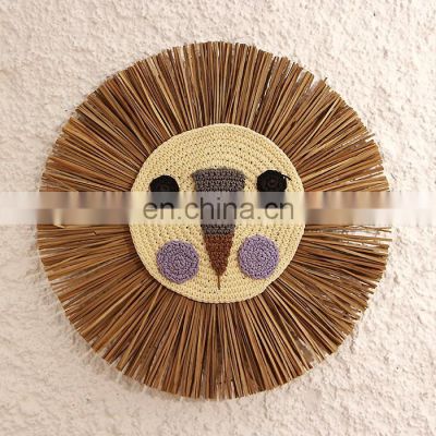 Best selling Product Lion Seagrass Wall Hanging Basket 100% nature Straw Rustic Art Decor Cheap Wholesale
