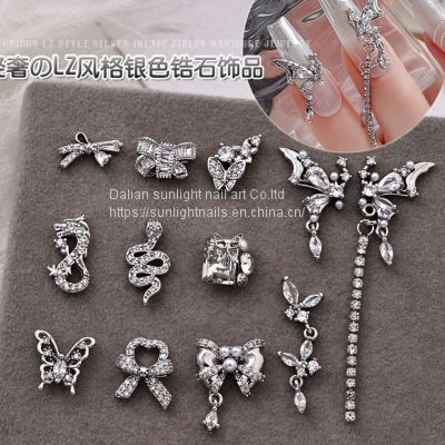 Hot selling lz nail bow jewelry, new silver butterfly chain pendant, zircon dragon snake nail diamond