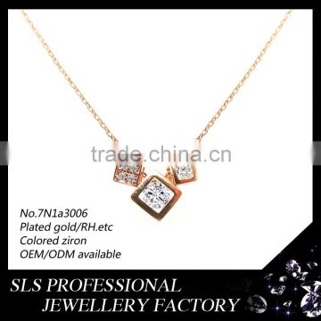 Three squares rose gold palted 925 sterling silver necklace