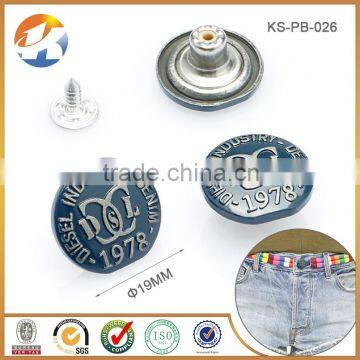 Paint Dark Blue Embossed Logo Custom Metal Clothes Button