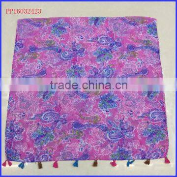 2016 Colorful cashew printed cheap wholesale shawl scarf with fringe