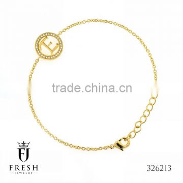 326213 - E Letter Gold Plated Bracelet - Wholesal Gold Plated Jewellery, Gold Plated Jewellery Manufacturer, CZ Cubic Zircon AAA