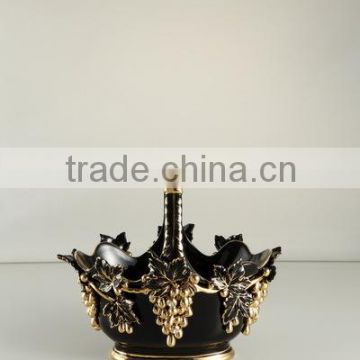 15"Black gold grape Antique ceramic porcelain flowers basket vase