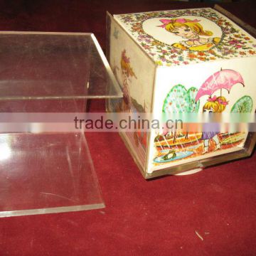 HTF Retro Collectible Acrylic Revoling Music Box Photo Cube Picture Frame