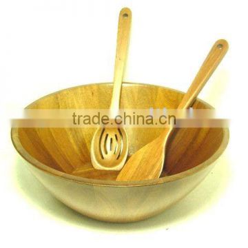 Acacia Rubber Wood Wooden Salad Bowl with 2 pcs scoops