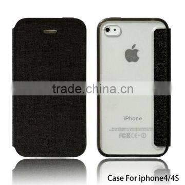 Custom mobile phone pu leather back covers case supplier for iphone 4