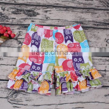Yawoo in stock owl patterns baby girls ruffle summer shorts kids clothing