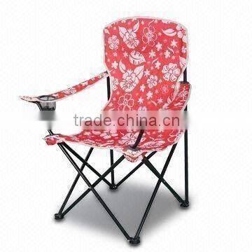 pink full printing fabric Folding Beach Chair with cup holder