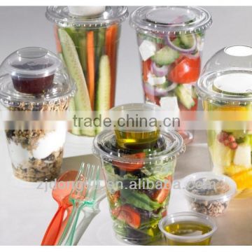 factory made take away clear plastic cups, juice, beverage, fruit ,vegetable filled cup