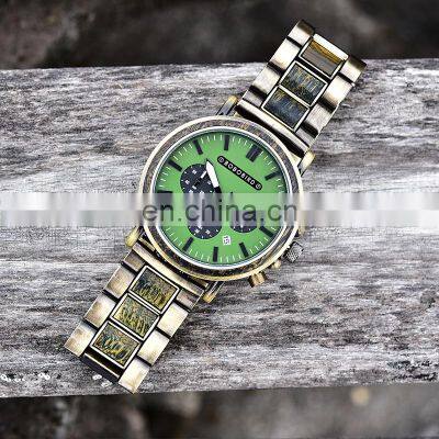 Hot Sale BOBO BIRD Green Sandalwood Branded Custom Chronograph Wood Watches Men Wrist Luxury