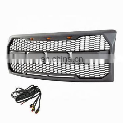 Front Racing grille grill for F-150 ABS black front trim Replacement Grill Raptor Style with led fit for F150 2009-2014
