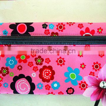 neoprene pencil case for girls, two pockets, large capacity, nice heat-transfer printing, custom size and color