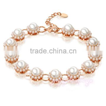 Elegant chain link stone bead fake pearl bracelet wholesale