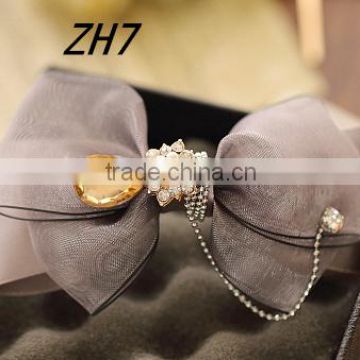 Elegant Chiffon ribbons rhinestone hair bows with clips for girls