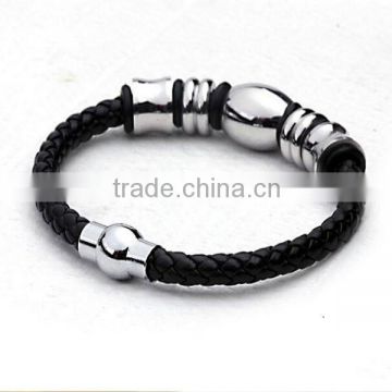 Birthday gift for lover magnetic clasp leather rope stainless steel bangle bracelet