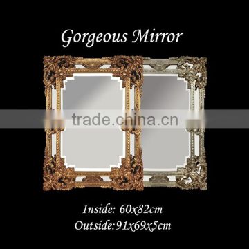Exquisite elegantly handcarved french style parcel gilt trumeau with antiqued mirror wall mirrors decorative