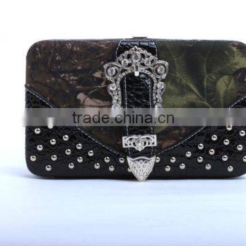 Rodeo women bling rhinestone buckle western camo wallets