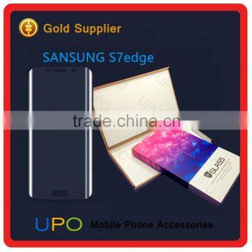 [UPO] Nice packaging Full Transparent 3D Curved Tempered glass screen protector film For Samsung galaxy S7 edge Tempered glass