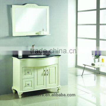 Classico bathroom vanity with black marble with rounded front in white WTS137