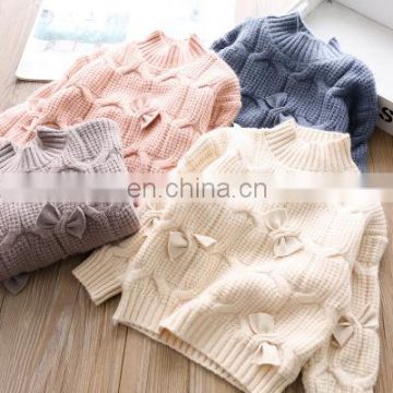 Autumn and winter specials~girls 4 colors into solid color bow pullover sweater