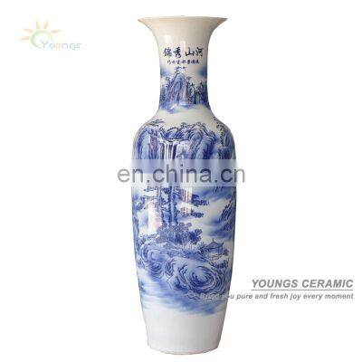 Tall blue and white glazed ceramic vase 50''/55''