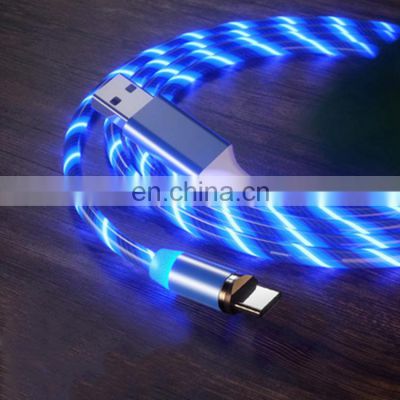 Led Flowing Light 1m 3ft 3in1 USB2.0 Fast Charging Magnetic Micro USB Led Cable For Android Device
