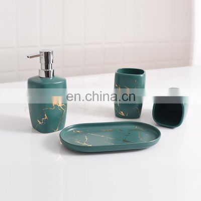 luxury ceramic green marble bathroom accessories set