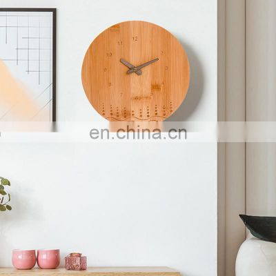 Antique retro luxury simplicity round Design home decorations Office bamboo wood singing bowl analog large big size wall clock