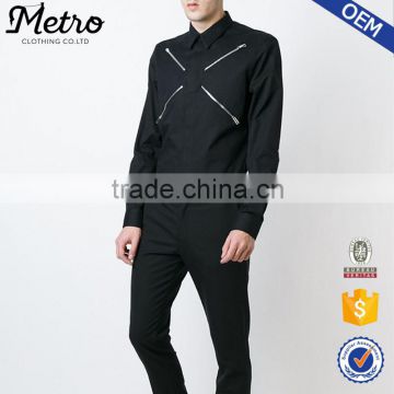 Custom mens black dress shirt with zip detail