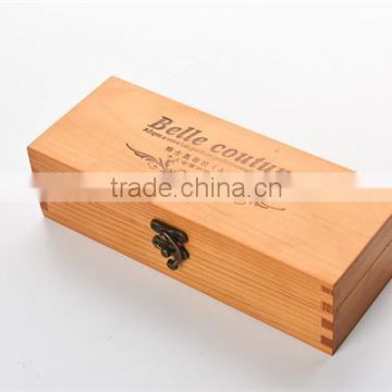 Promotional wine packaging pine wood box with rope handle