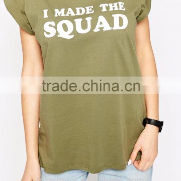 Sport squad t-shirts o-neck green dress design women apparel wholesale