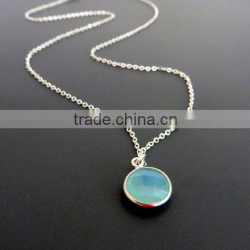 Aqua Chalcedony Gemstone Sterling Silver Necklace
