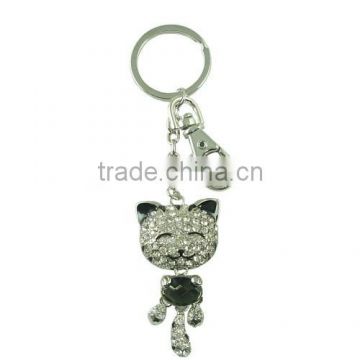 2015 fashion animal happy cat key chain with cz stones