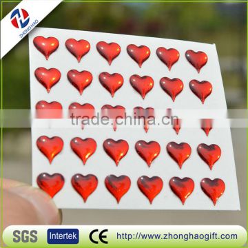 Red Heart Shape Domed Resin Sticker,Clear Epoxy Sticker